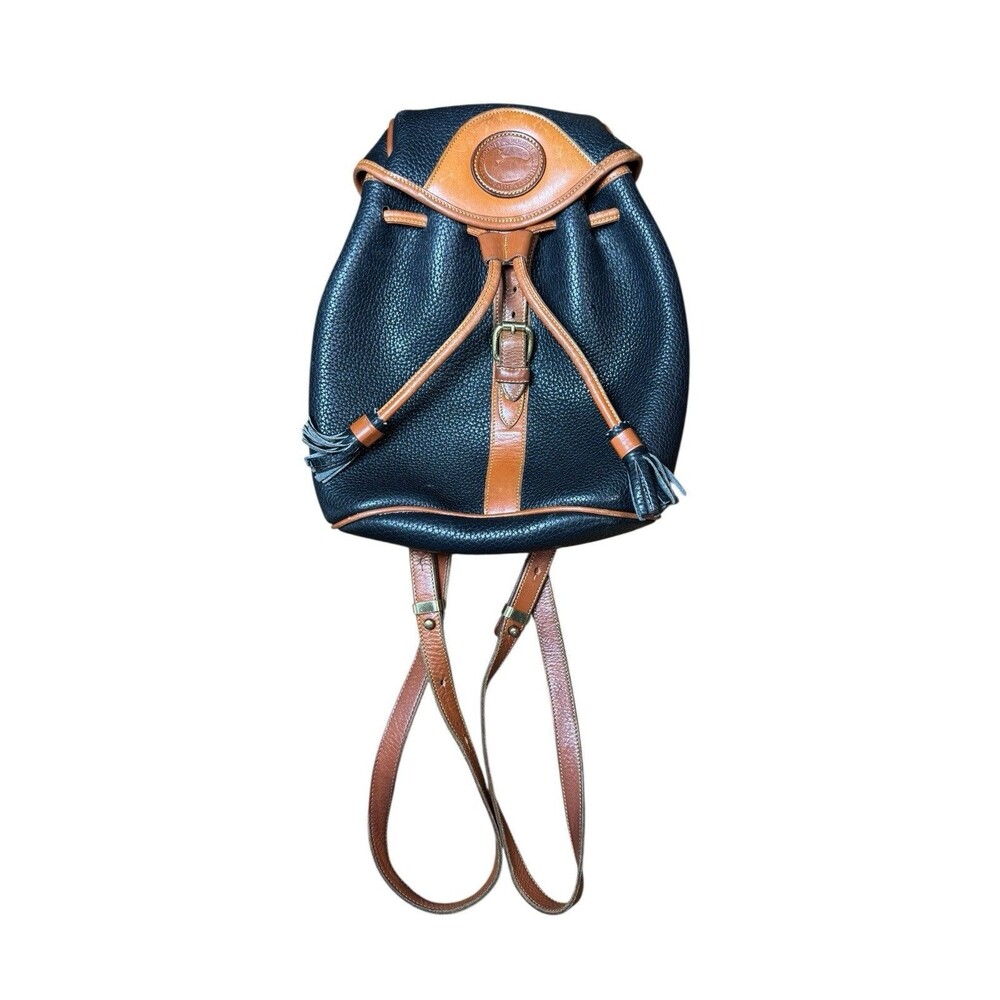 Dooney and Bourke Vintage Leather Crossbody Bag Drawstring Strap Bucket Black